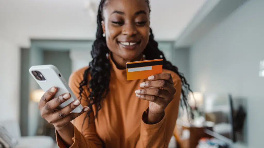 Woman using mobile banking app